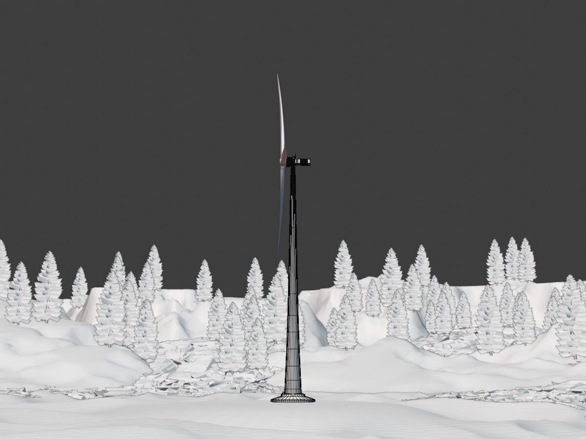 Wind turbine E1 H-163 RD 172m Animation and Foundation Low-poly 3D model_10