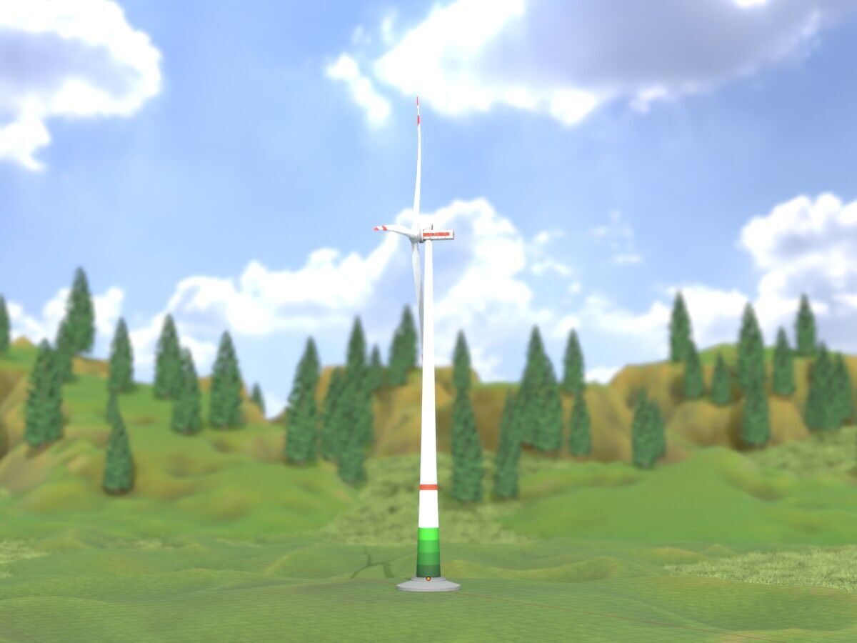 Wind turbine E1 H-163 RD 172m Animation and Foundation Low-poly 3D model_14