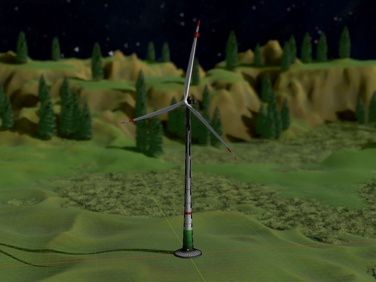 Wind turbine E1 H-163 RD 172m Animation and Foundation Low-poly 3D model_9