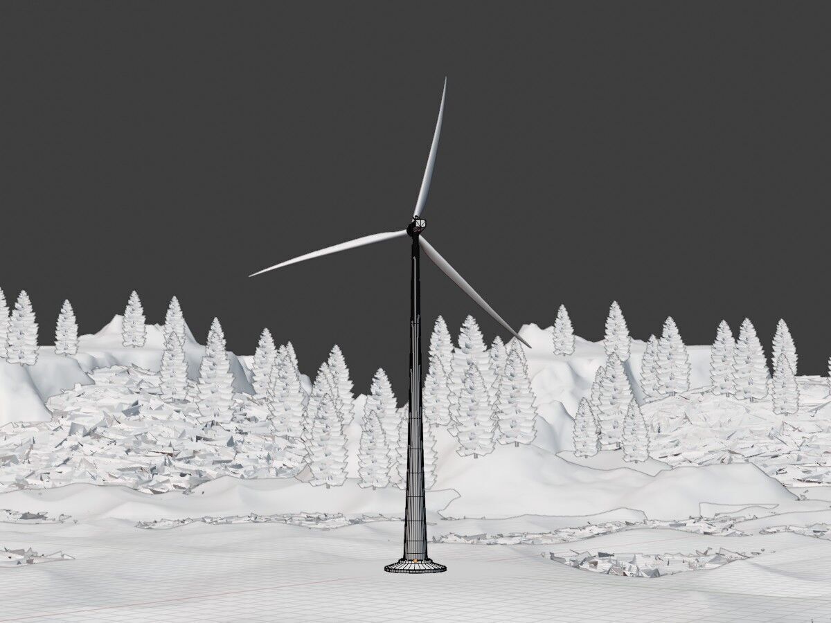 Wind turbine E1 H-163 RD 172m Animation and Foundation Low-poly 3D model_11