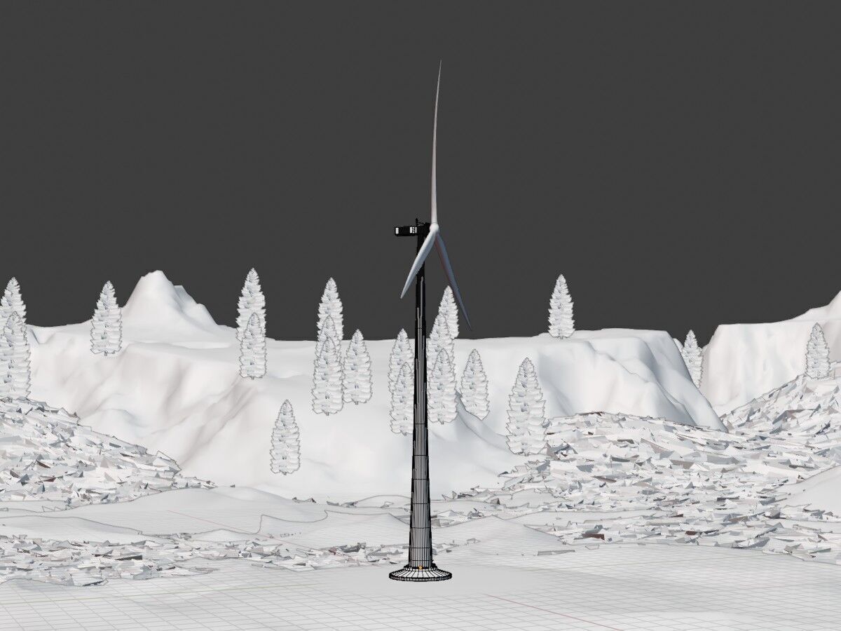 Wind turbine E1 H-163 RD 172m Animation and Foundation Low-poly 3D model_12