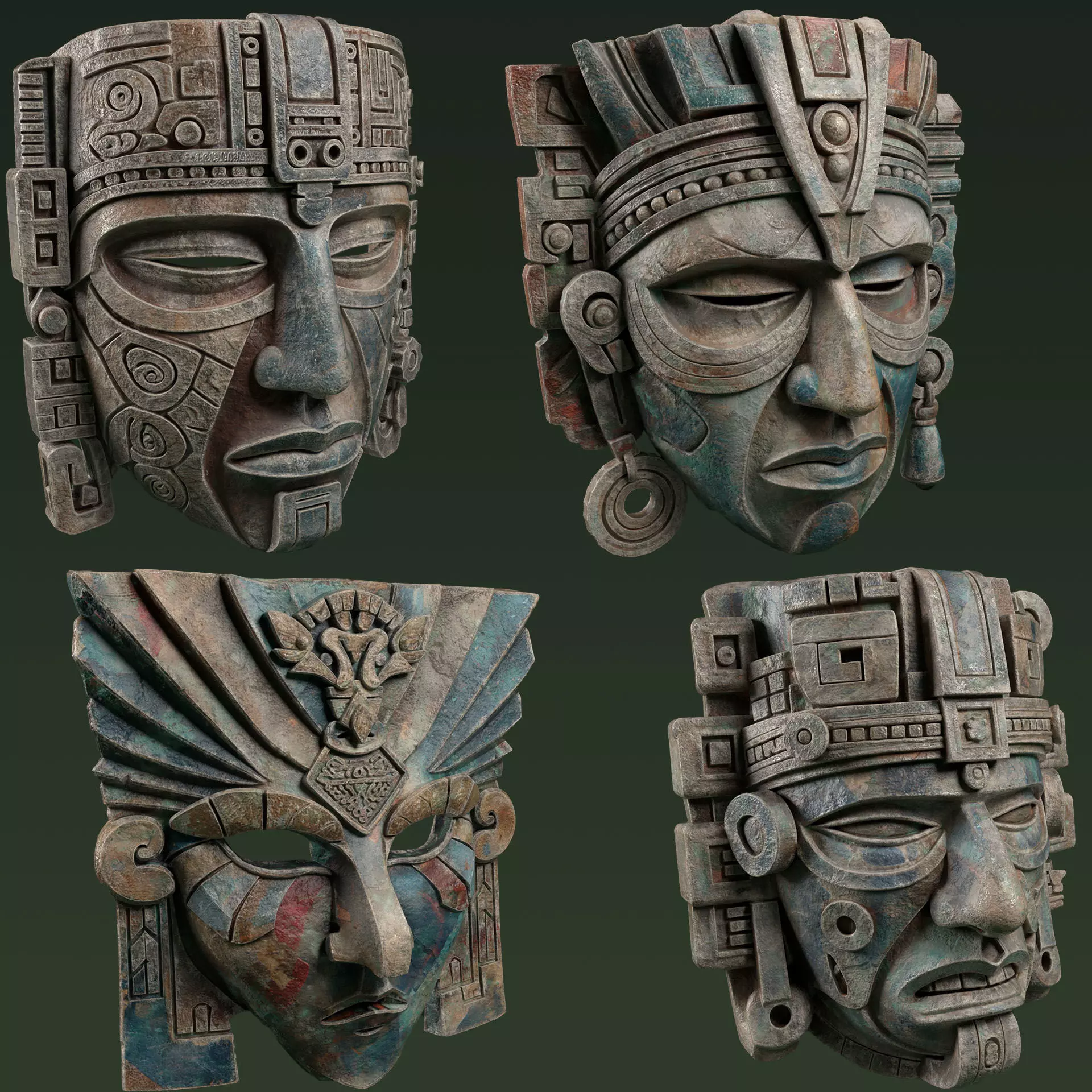 Maya Ceremonial Masks Pack C Low-poly 3D model