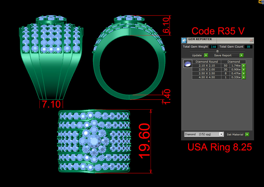 Stylish 3D Ring Model for Jewelry Making And printing Code R35 3D print model_12