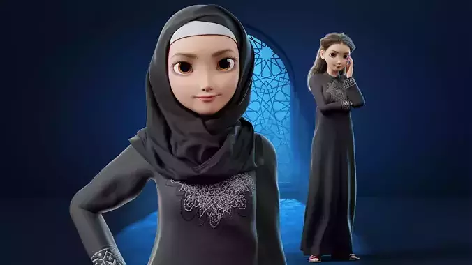 Arab Muslim Cartoon Girl Low-poly 3D model