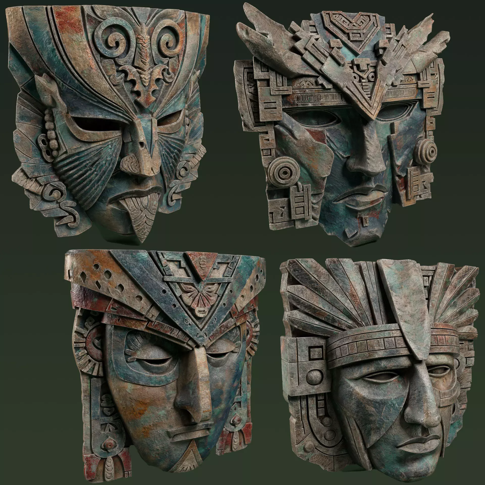 Maya Ceremonial Masks Pack D Low-poly 3D model_0