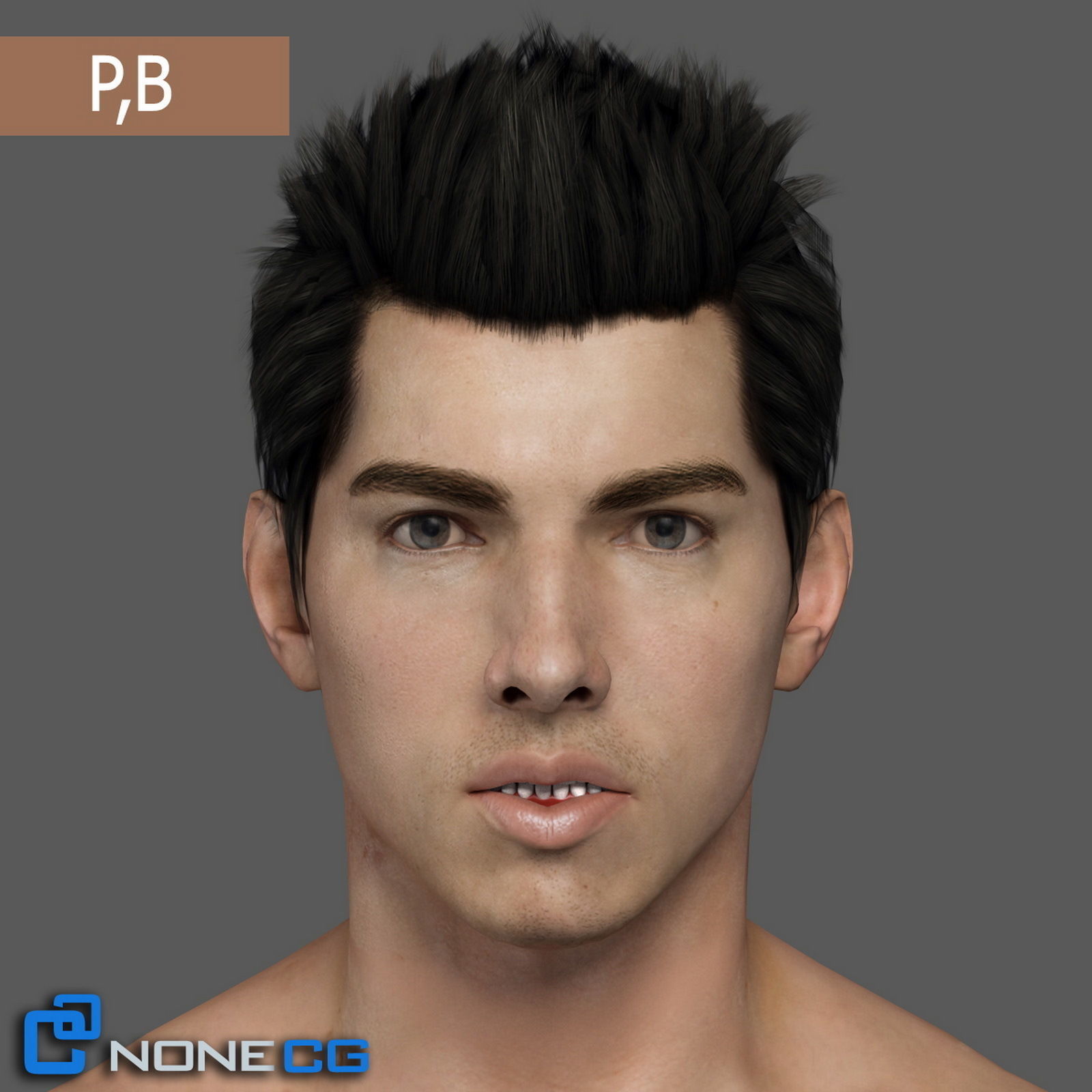 Adult Male Head Rigged 3D model_15