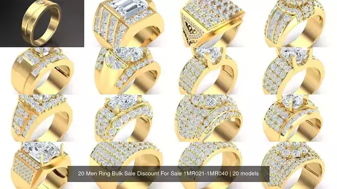 20 Men Ring Bulk Sale Discount For Sale 1MR021-1MR040 3D Model Collection
