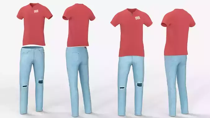 Men Outfit jeans Pants and  Red T shirt