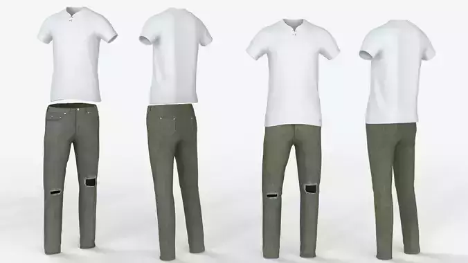 Men Outfit Green  jeans Pants and  White  T shirt