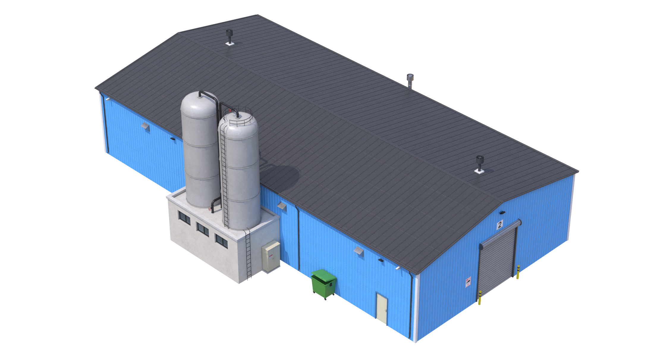 Industrial Building 6 Blue Low-poly 3D model_9