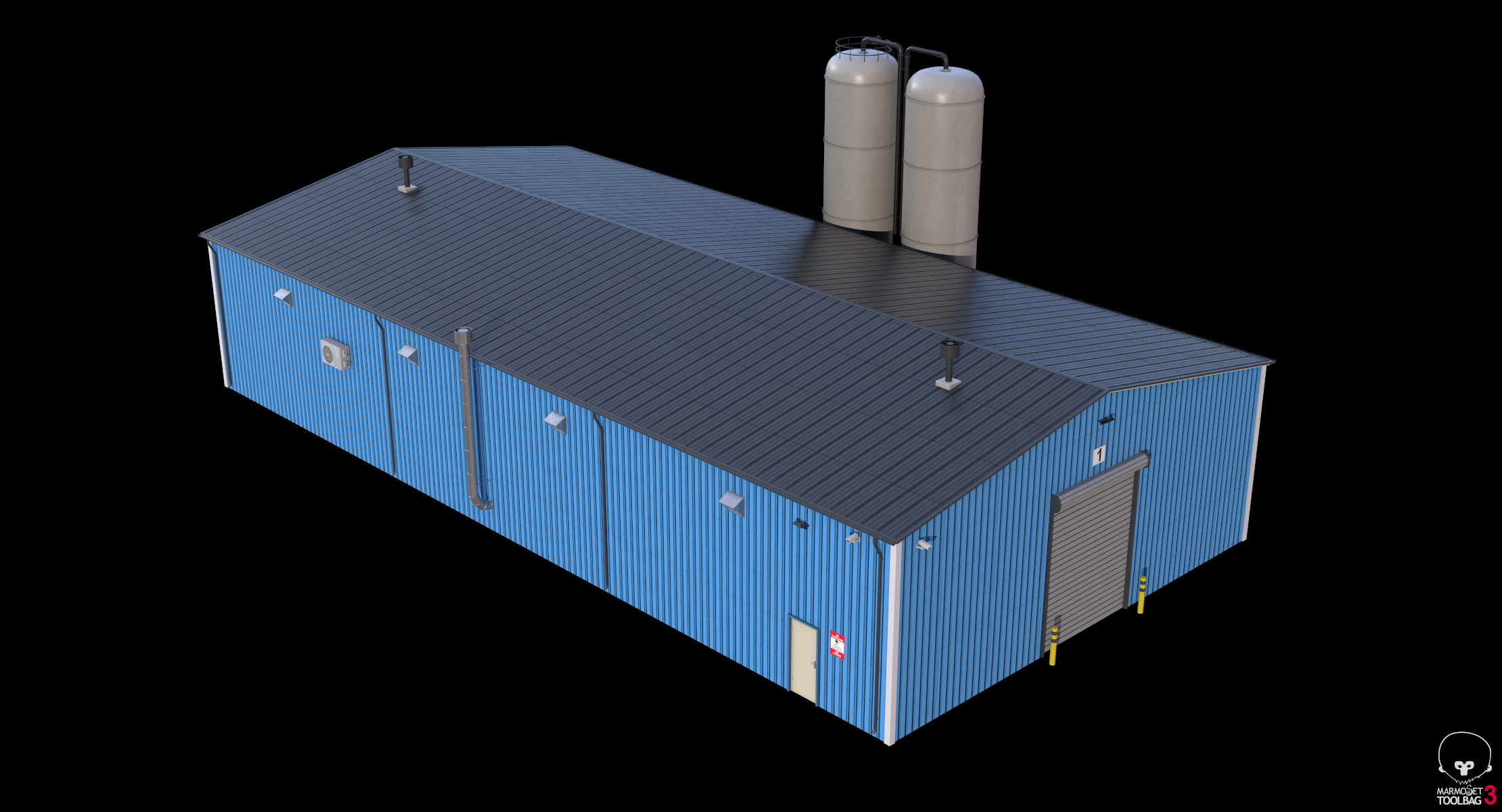 Industrial Building 6 Blue Low-poly 3D model_17