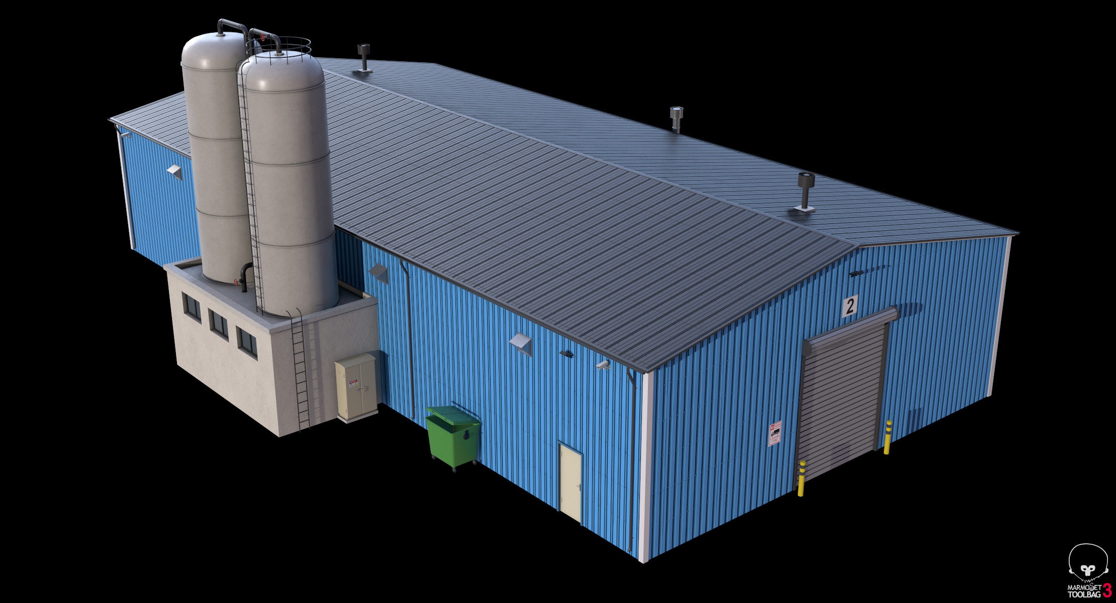 Industrial Building 6 Blue Low-poly 3D model_14
