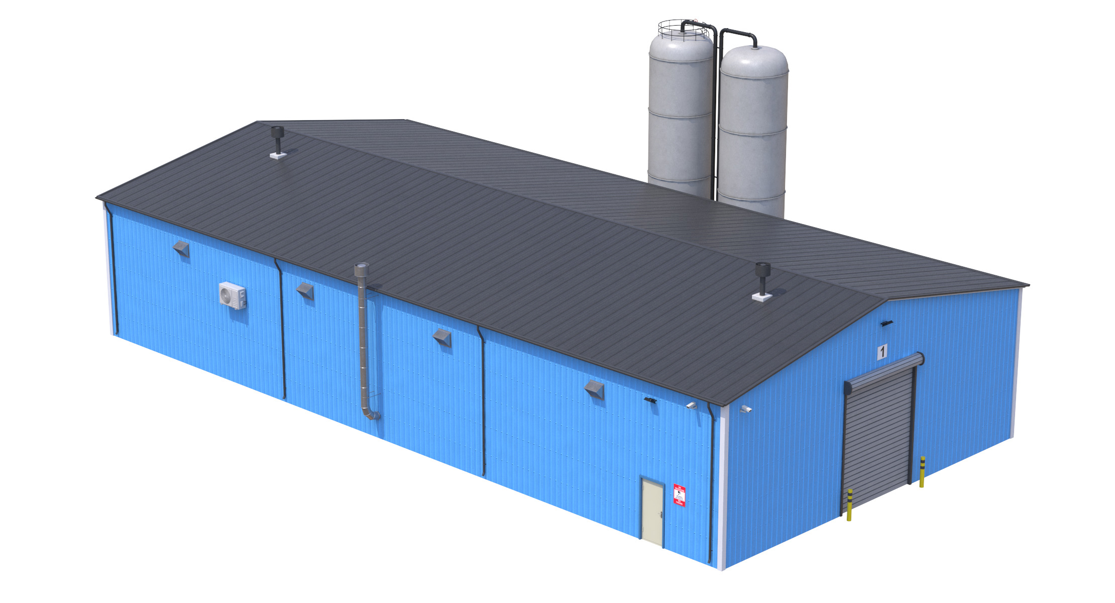 Industrial Building 6 Blue Low-poly 3D model_3
