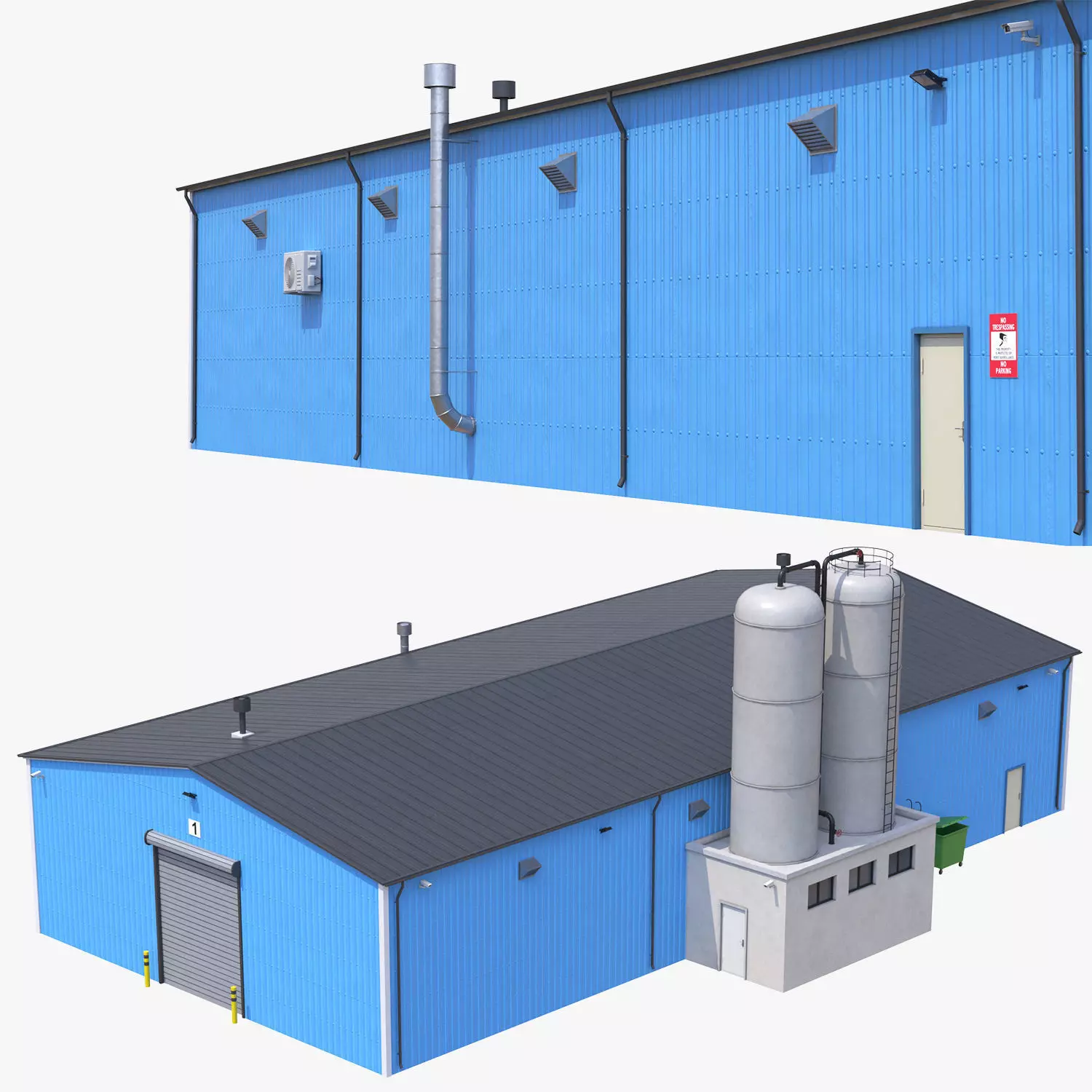 Industrial Building 6 Blue Low-poly 3D model_0