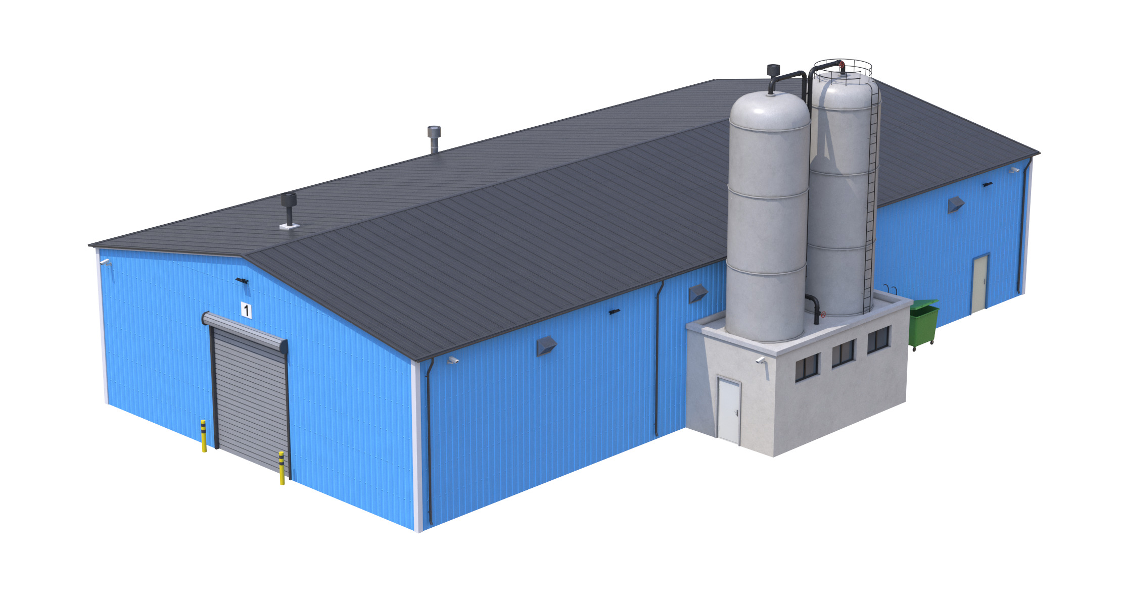 Industrial Building 6 Blue Low-poly 3D model_1