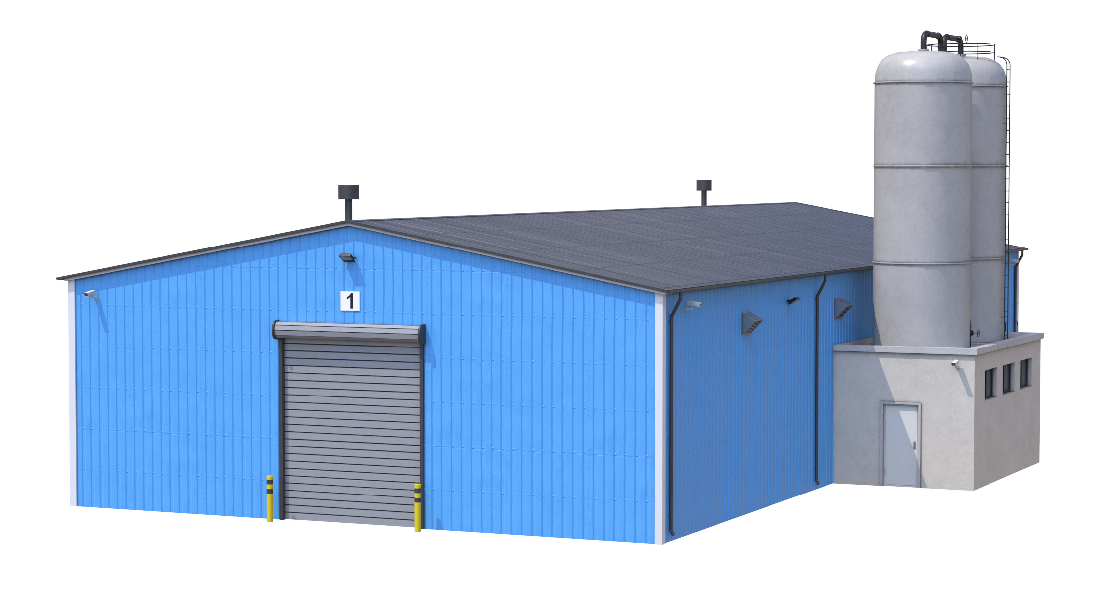 Industrial Building 6 Blue Low-poly 3D model_5