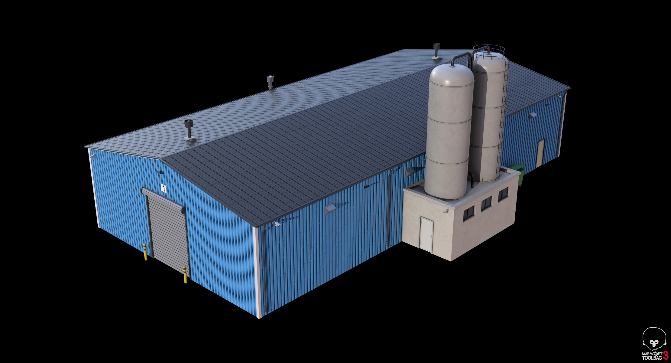 Industrial Building 6 Blue Low-poly 3D model_19