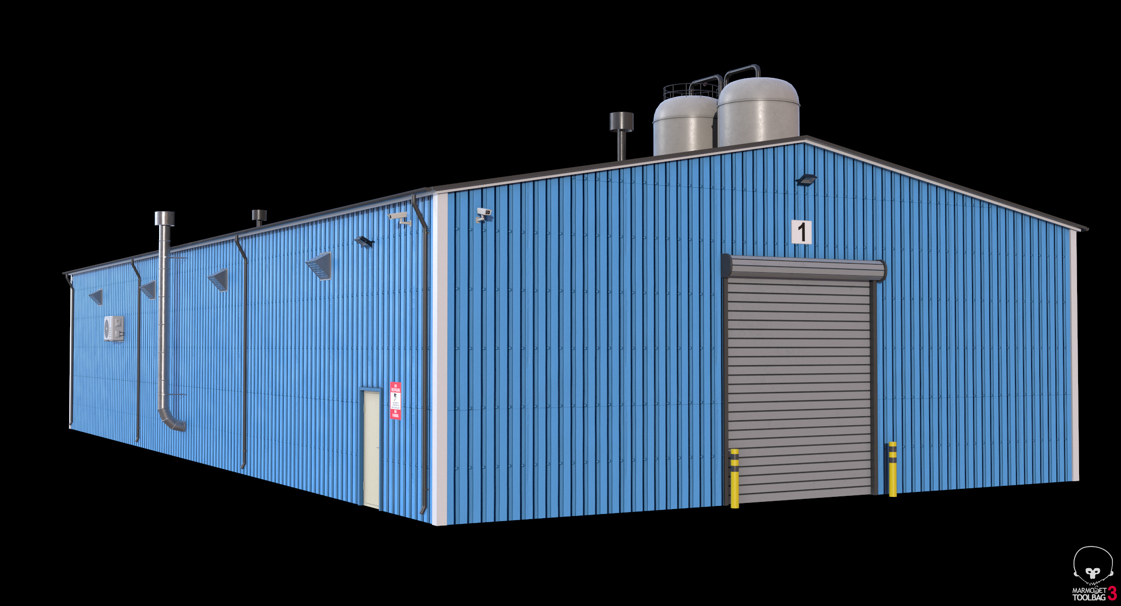 Industrial Building 6 Blue Low-poly 3D model_15