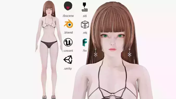 Bikini clothes 0022 - Rig -Unreal - Unity - Blender - Animated