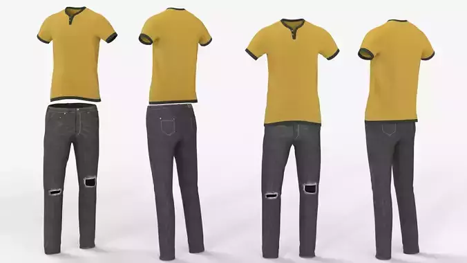 Men Outfit Black  jeans Pants and  Yellow T shirt