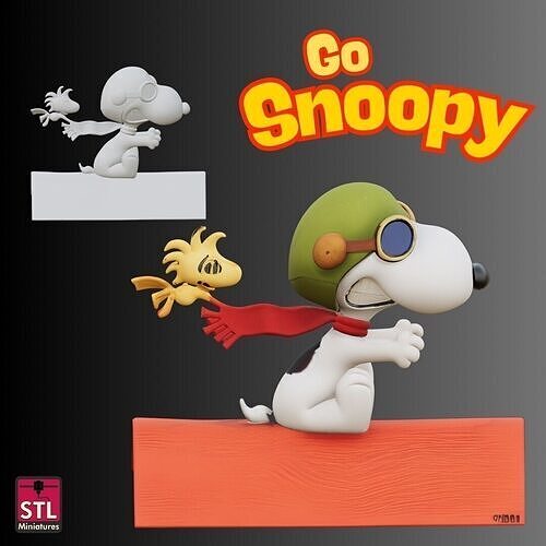 Snoopy Flying with Bird Friend 3D print model