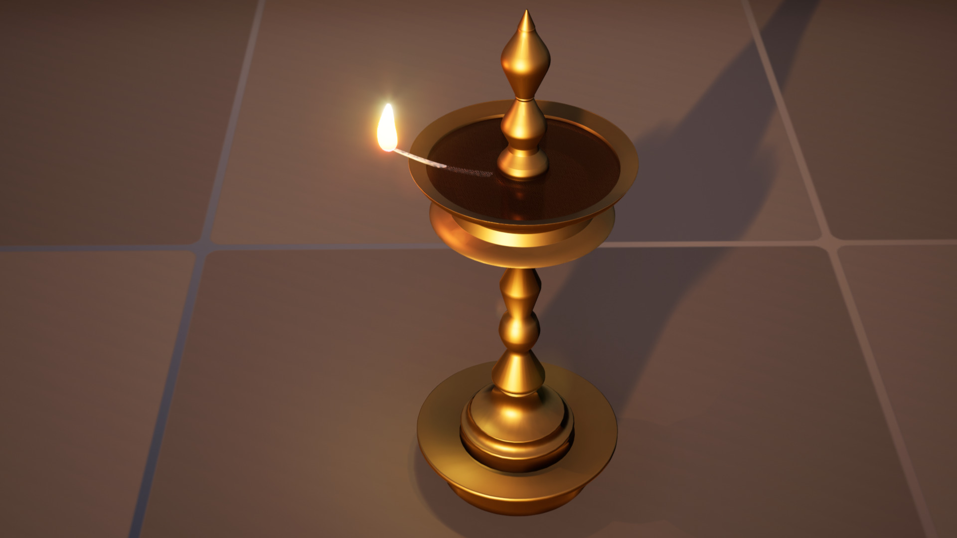 Indian Traditional Lamp 3D Single Flame animation for Blender UE 3D model_9