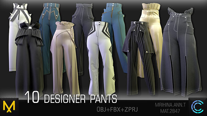 10 Designer Pants 3D model