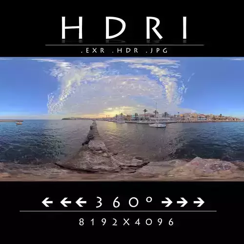 Mediterranean Marina Sunset  360 HDRI Sky and Seaside Village Low-poly 3D model