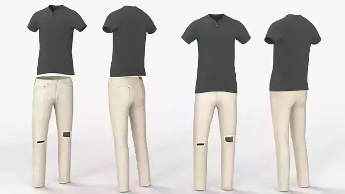 Men Outfit Beige jeans Pants and  BlackT shirt