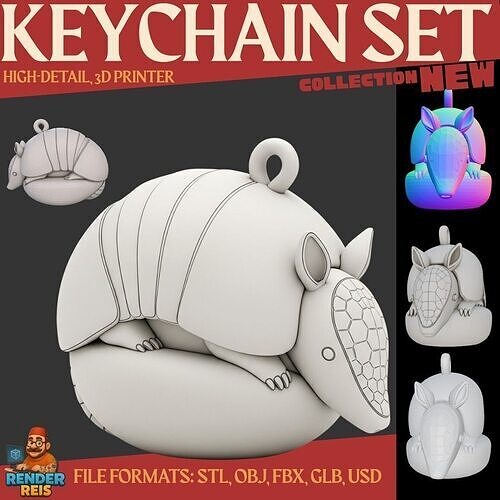 Cute Rolled Up Armadillo Keychain 3D print model