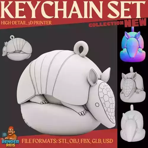 Cute Rolled Up Armadillo Keychain