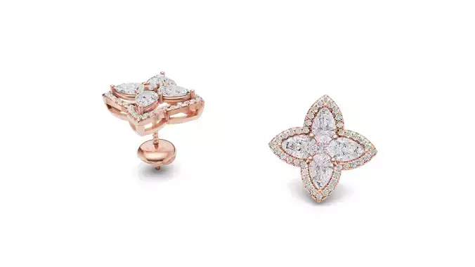 Floral Diamond Stud Earrings For Women 3D print model