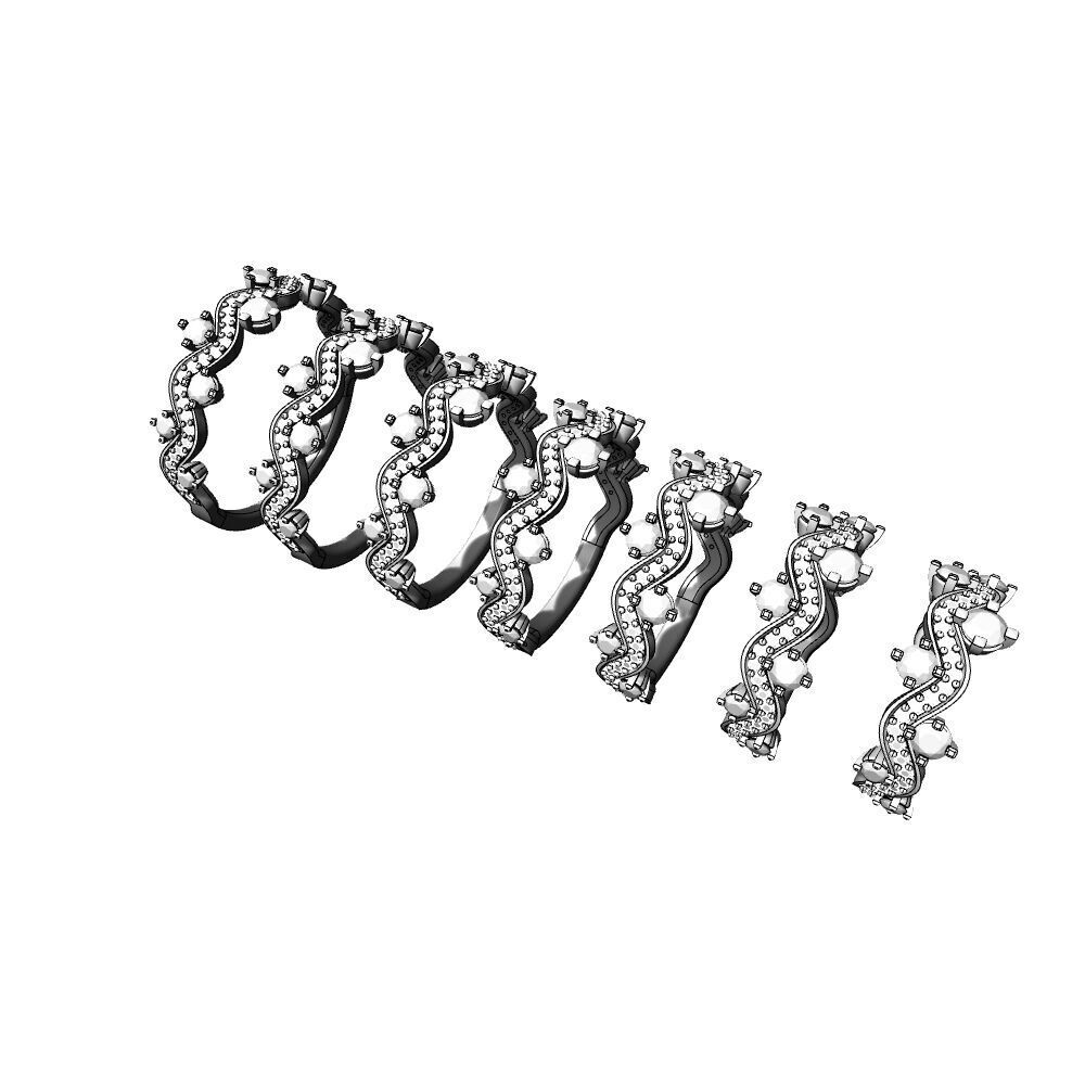 Diamond waves ring - 7 sizes - AN-650-CRAV 3D print model_3