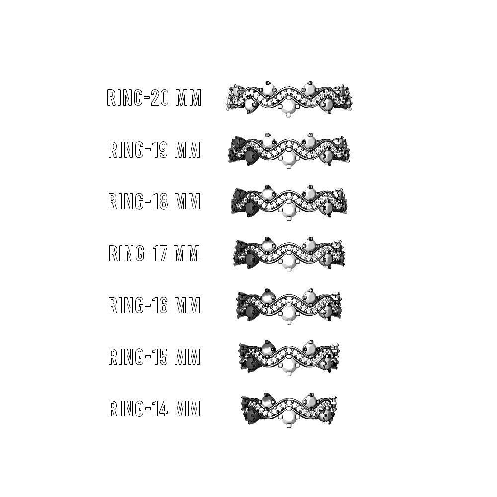 Diamond waves ring - 7 sizes - AN-650-CRAV 3D print model_1