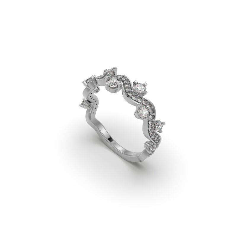 Diamond waves ring - 7 sizes - AN-650-CRAV 3D print model_4