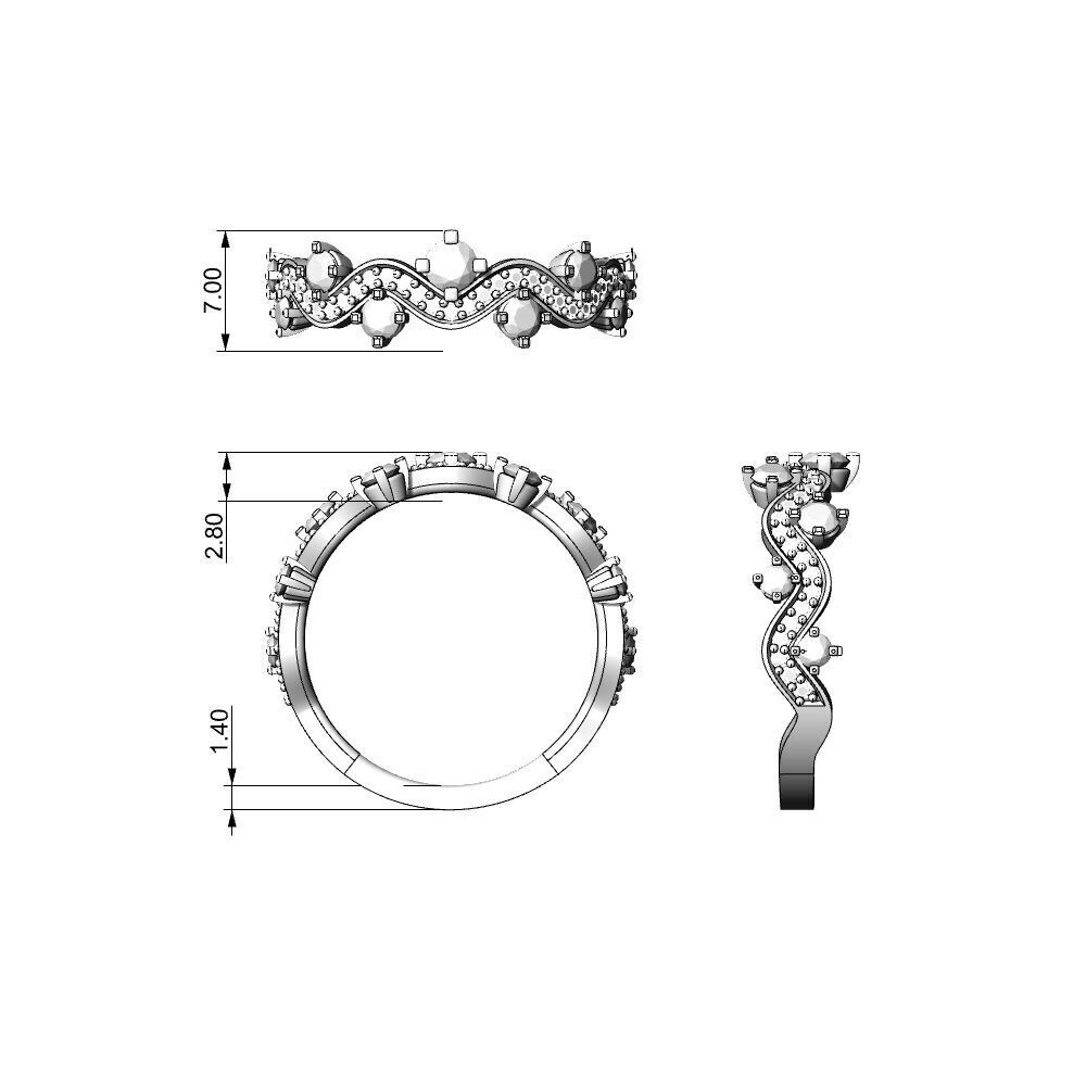 Diamond waves ring - 7 sizes - AN-650-CRAV 3D print model_2