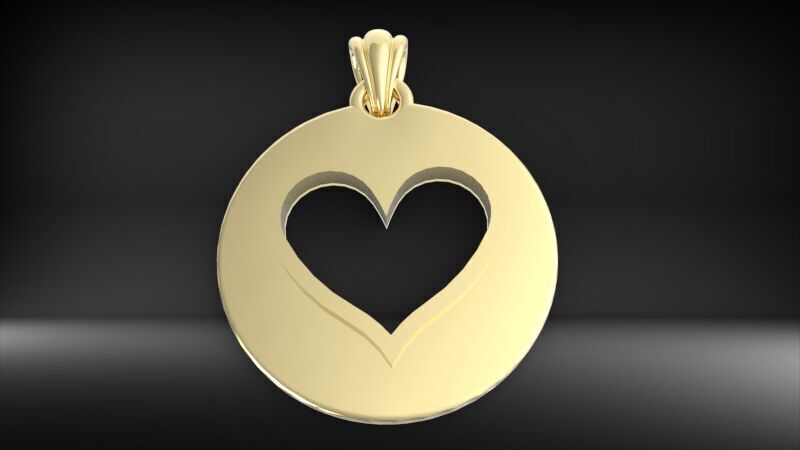 Heart playing card round pendant with bail 3D print model_10