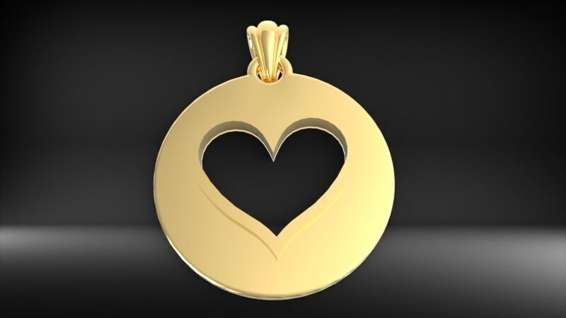 Heart playing card round pendant with bail 3D print model_8
