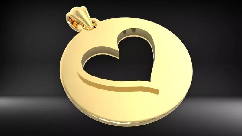 Heart playing card round pendant with bail 3D print model_0