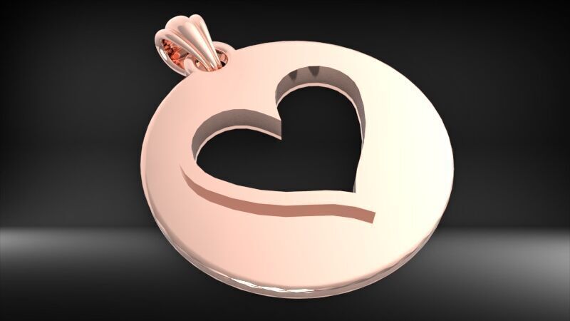 Heart playing card round pendant with bail 3D print model_5