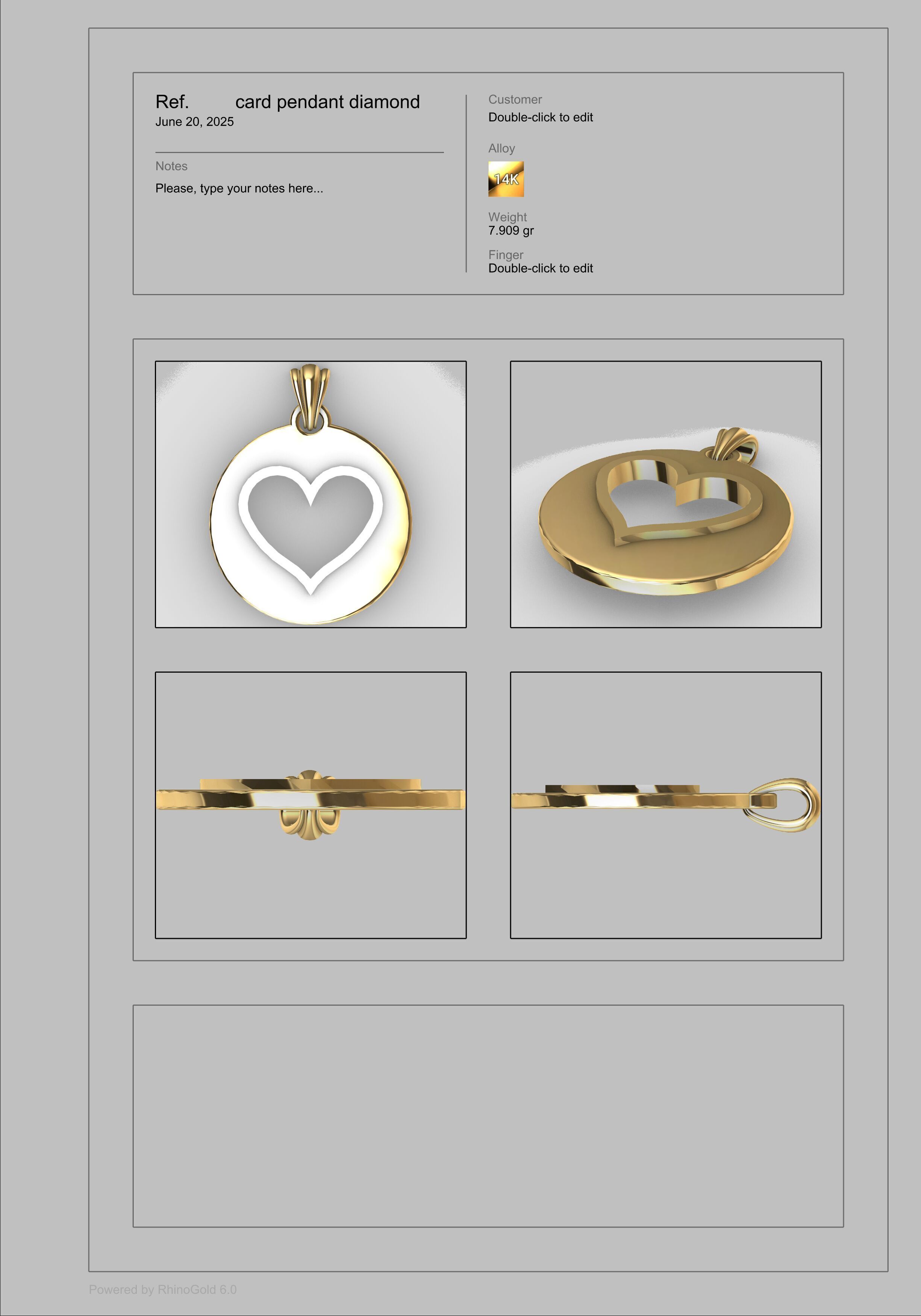 Heart playing card round pendant with bail 3D print model_17