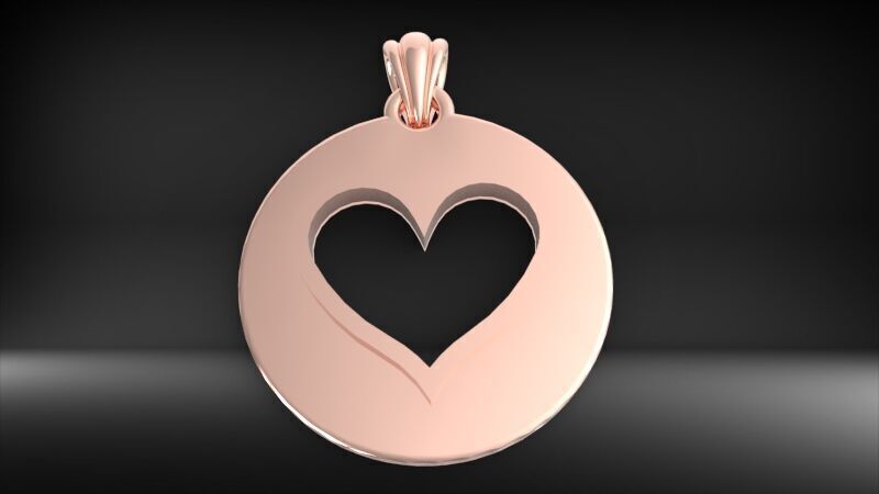 Heart playing card round pendant with bail 3D print model_4