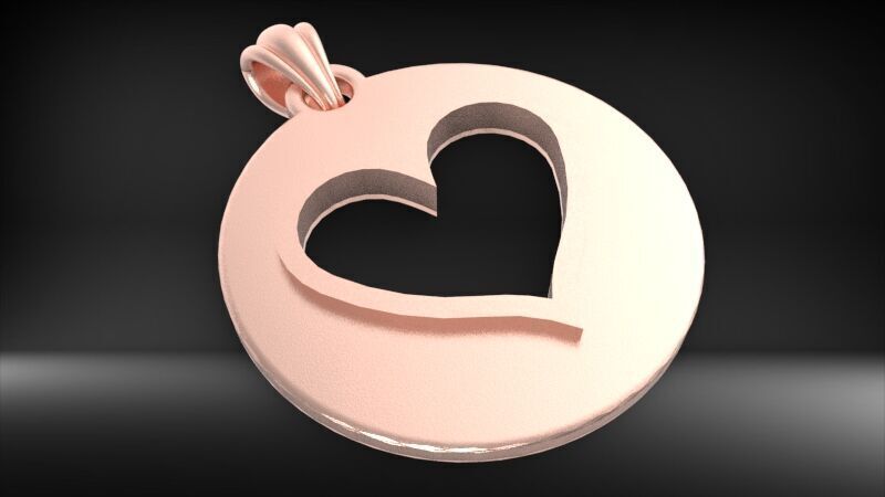 Heart playing card round pendant with bail 3D print model_7