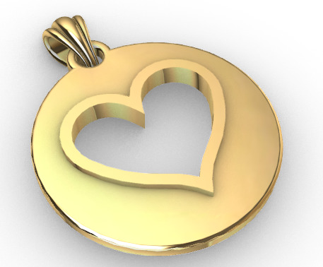 Heart playing card round pendant with bail 3D print model_1
