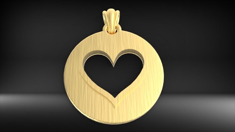 Heart playing card round pendant with bail 3D print model_2