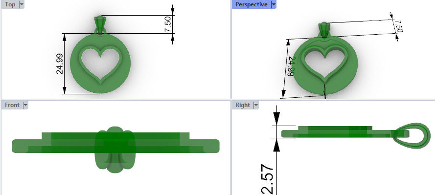 Heart playing card round pendant with bail 3D print model_15
