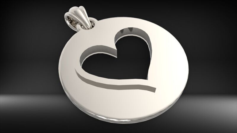 Heart playing card round pendant with bail 3D print model_3