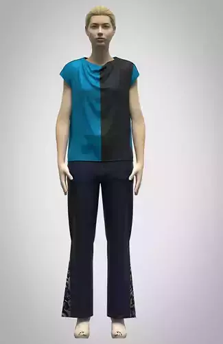 Womens Colorblock TShirt and Wide-Leg Pants Outfit  Low-poly 3D model
