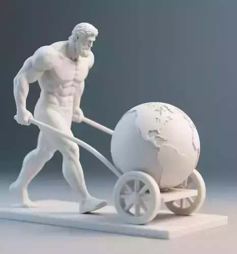 Atlas with Cart  3D Printable Minimalist Myth Statue