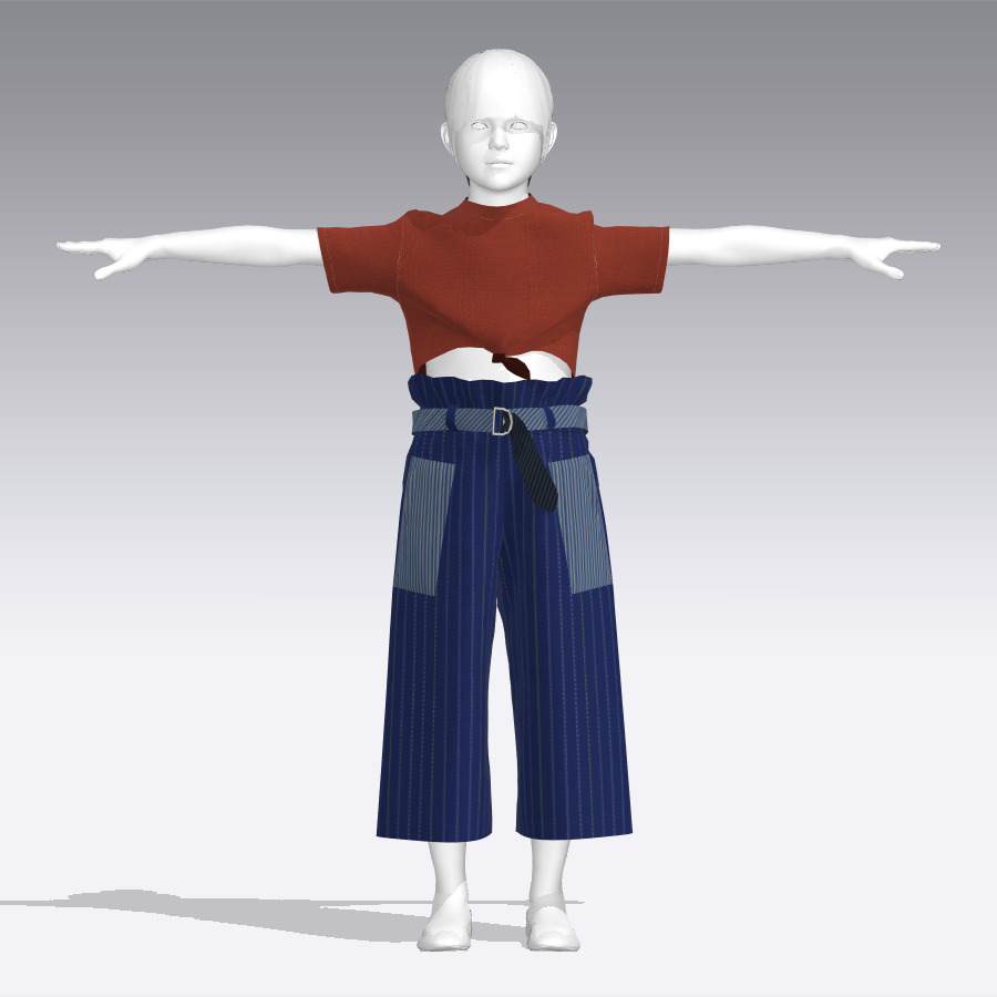 Girls Tie-Front Crop Top and paperbag pant Low-poly 3D model_4